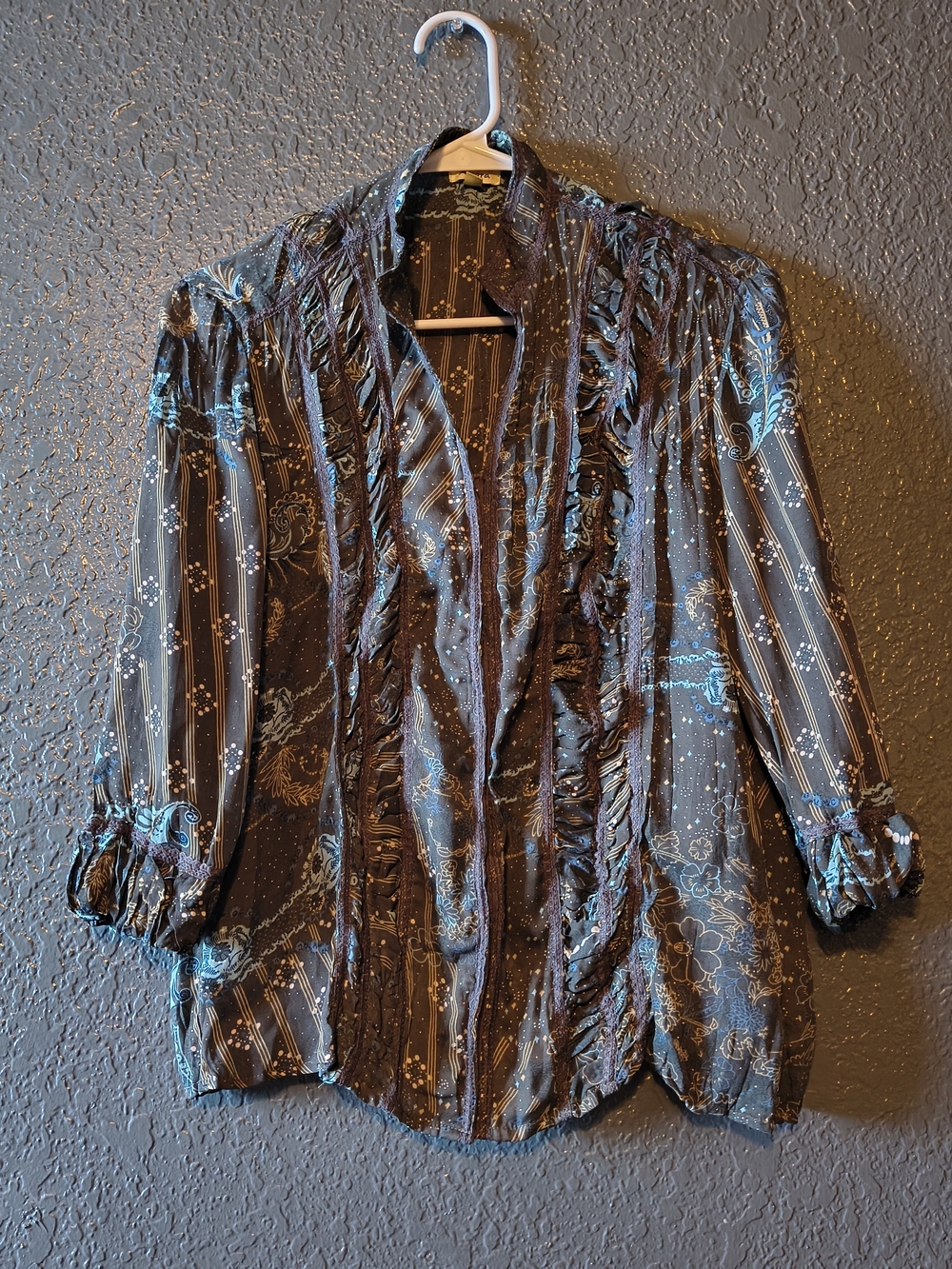 Agora Print and Ruffle Trim Blouse